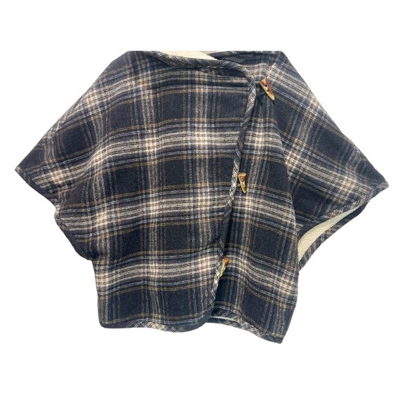 Sundance Wool Coat Poncho Women Large Black Plaid Wesetern Fleece Hoodie Relaxed - Picture 12 of 16